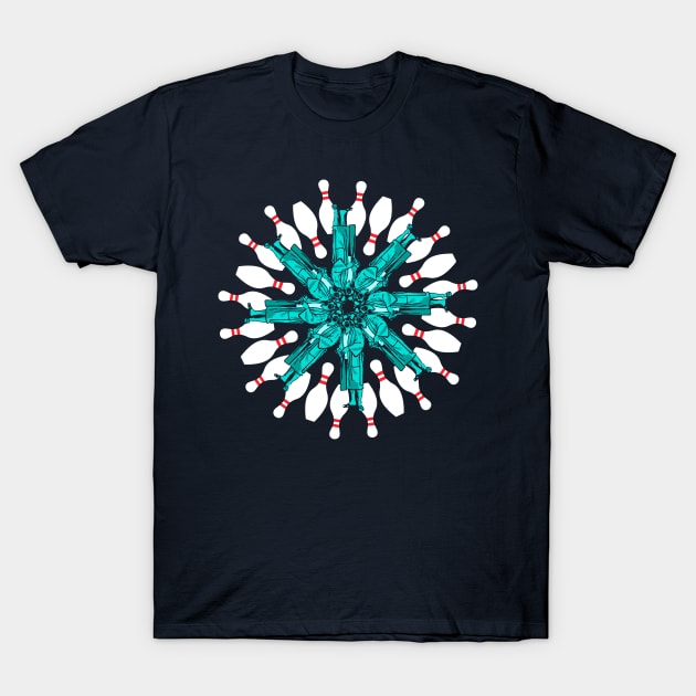 Lebowski Mindful Bowling Pin Mandala T-Shirt by GIANTSTEPDESIGN